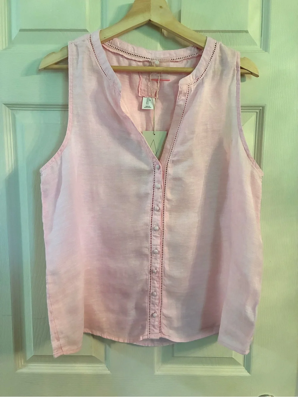 Joie Linen Pale Pink Sleeveless Button-Front Eyelet Top - NWT - Picture 10 of 10